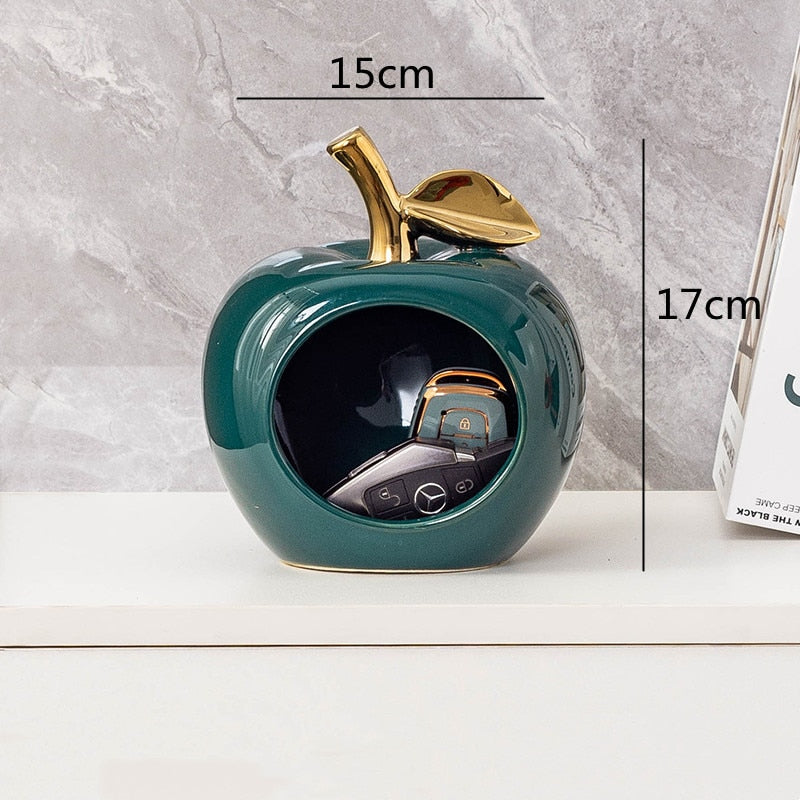 Simulated Apple Hollow Golden Ceramic Art Crafts Desktop Storage Ornaments Candy Jar Storage Box Golden Apple Home Furnishings acacuss