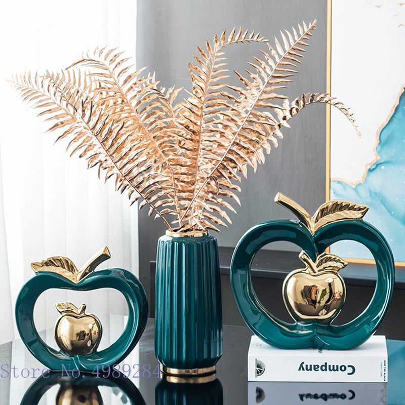 Simulated Apple Hollow Golden Ceramic Art Crafts Desktop Storage Ornaments Candy Jar Storage Box Golden Apple Home Furnishings acacuss