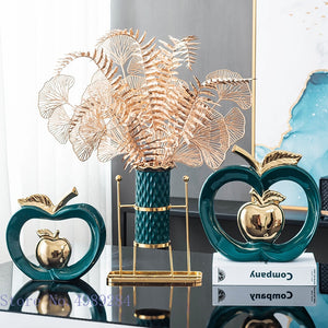 Simulated Apple Hollow Golden Ceramic Art Crafts Desktop Storage Ornaments Candy Jar Storage Box Golden Apple Home Furnishings acacuss