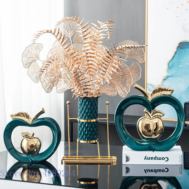 Simulated Apple Hollow Golden Ceramic Art Crafts Desktop Storage Ornaments Candy Jar Storage Box Golden Apple Home Furnishings acacuss