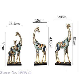 Simulation Animal Sculpture Giraffe Mother and Child Painted Animal Statue Modern Home Decoration Golden Handicraft Ornaments acacuss