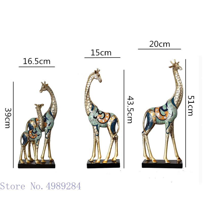 Simulation Animal Sculpture Giraffe Mother and Child Painted Animal Statue Modern Home Decoration Golden Handicraft Ornaments acacuss