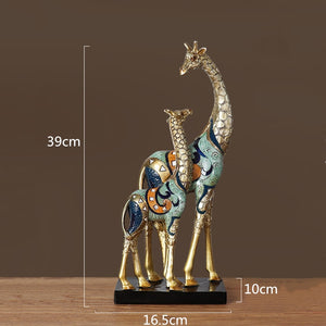 Simulation Animal Sculpture Giraffe Mother and Child Painted Animal Statue Modern Home Decoration Golden Handicraft Ornaments acacuss