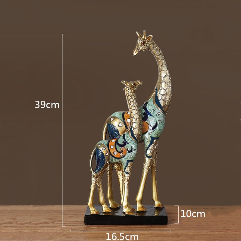 Simulation Animal Sculpture Giraffe Mother and Child Painted Animal Statue Modern Home Decoration Golden Handicraft Ornaments acacuss