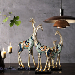 Simulation Animal Sculpture Giraffe Mother and Child Painted Animal Statue Modern Home Decoration Golden Handicraft Ornaments acacuss