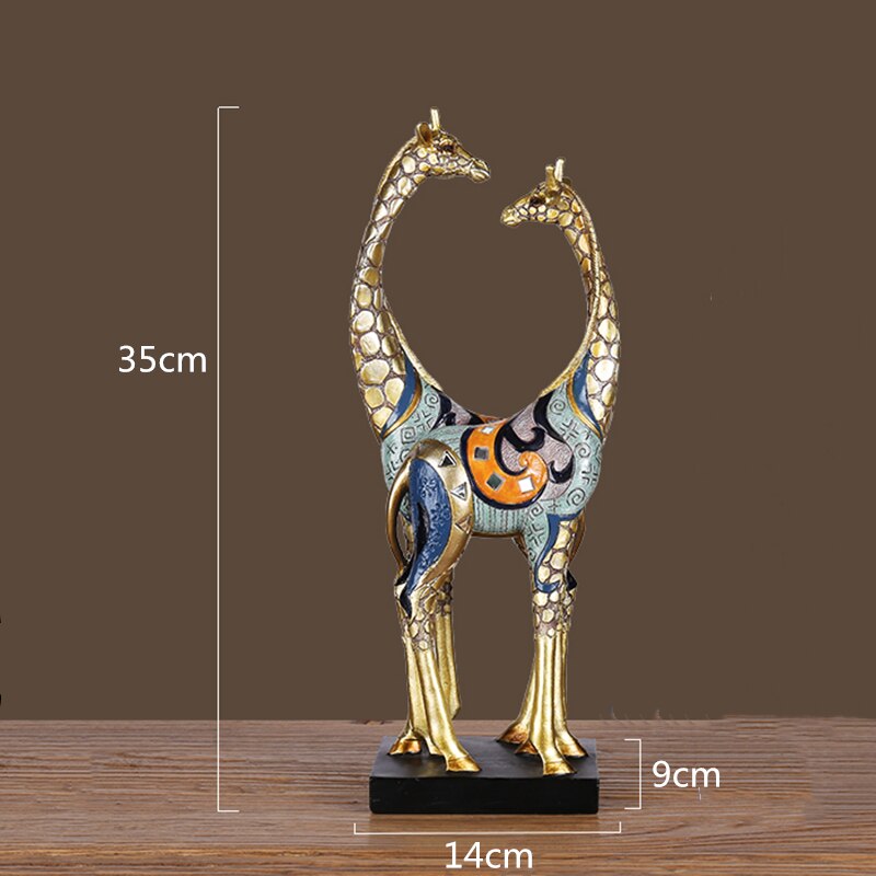 Simulation Animal Sculpture Giraffe Mother and Child Painted Animal Statue Modern Home Decoration Golden Handicraft Ornaments acacuss