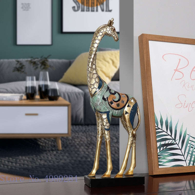 Simulation Animal Sculpture Giraffe Mother and Child Painted Animal Statue Modern Home Decoration Golden Handicraft Ornaments acacuss