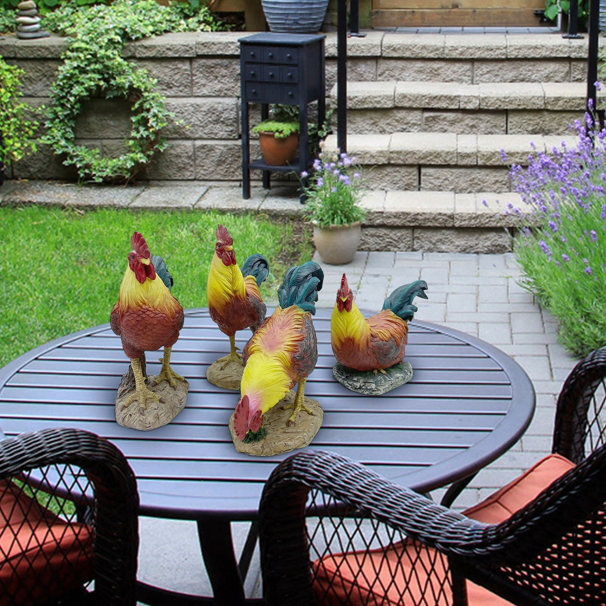 Simulation Rooster Hen Figurines Garden Ornaments Multipose Creative Art Courtyard Chicken Statue Crafts Large Home Decoration acacuss