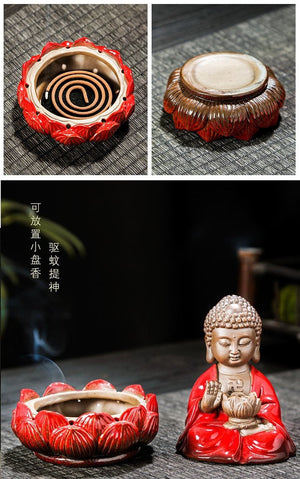 Sitting Buddha Cone Incense waterfall Holder  Backflow Incense Burner Led Home Living Room Desktop - acacuss