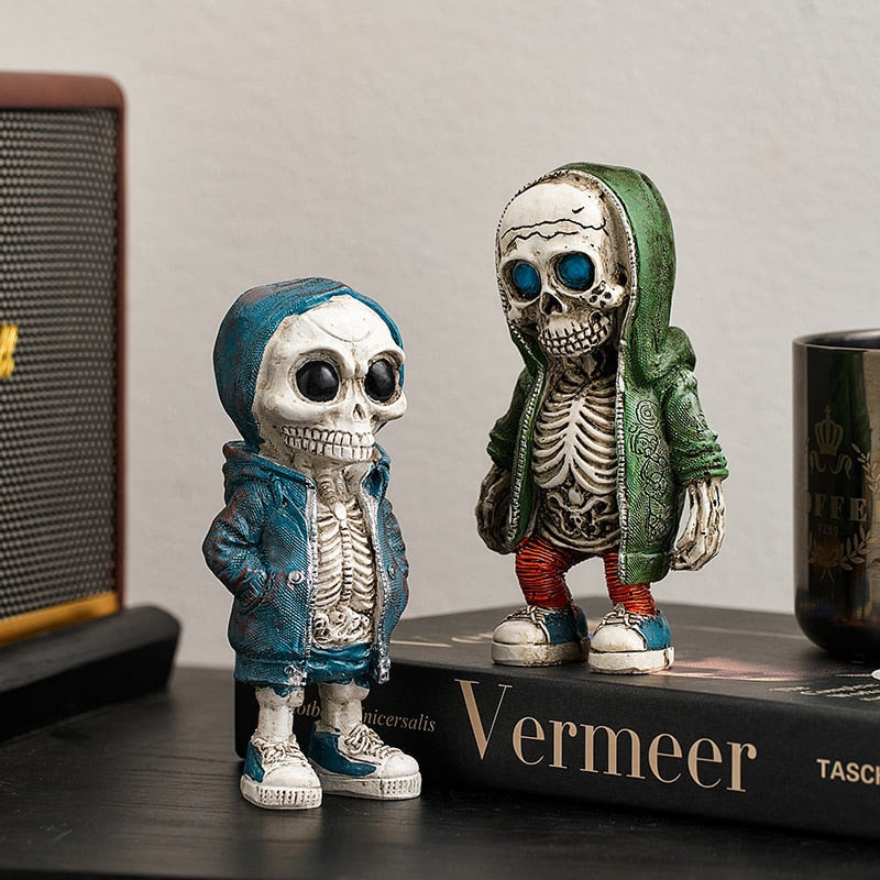 Skeleton Figurines Creative Resin Hand Crafts Statue Skull Halloween Skull Horrible Ornaments for Home Desk TV Cabinet Decor acacuss