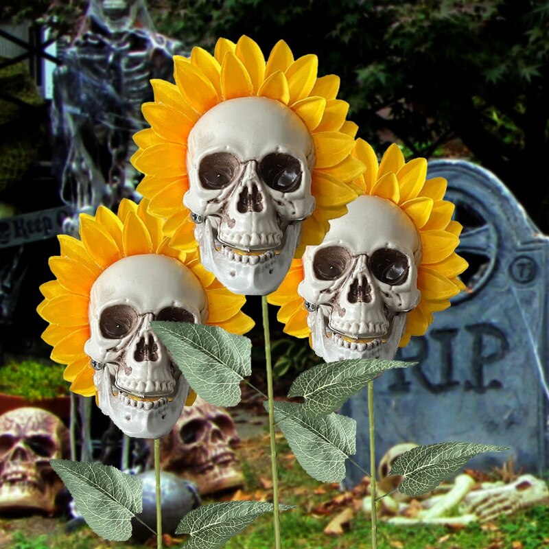 Skull Sunflower Halloween Scary Decoration Home And Garden Horror Artifical Flower Ornament for House Yard Deco Outdoor Calavera acacuss