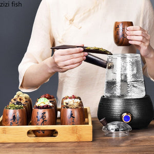 Small Purple Sand Tea Caddy Imitation Wood Grain Ceramic Jar Sealed Jar Storage Tank Tea Box Tea Container Tea Organizer Tea Can acacuss