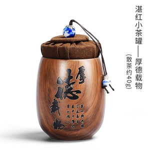 Small Purple Sand Tea Caddy Imitation Wood Grain Ceramic Jar Sealed Jar Storage Tank Tea Box Tea Container Tea Organizer Tea Can acacuss