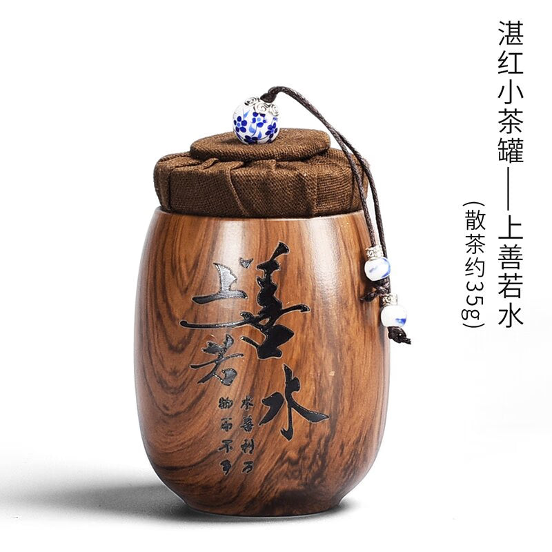 Small Purple Sand Tea Caddy Imitation Wood Grain Ceramic Jar Sealed Jar Storage Tank Tea Box Tea Container Tea Organizer Tea Can acacuss