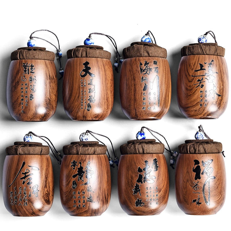 Small Purple Sand Tea Caddy Imitation Wood Grain Ceramic Jar Sealed Jar Storage Tank Tea Box Tea Container Tea Organizer Tea Can acacuss