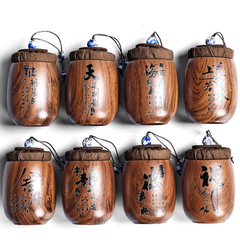 Small Purple Sand Tea Caddy Imitation Wood Grain Ceramic Jar Sealed Jar Storage Tank Tea Box Tea Container Tea Organizer Tea Can acacuss
