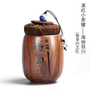 Small Purple Sand Tea Caddy Imitation Wood Grain Ceramic Jar Sealed Jar Storage Tank Tea Box Tea Container Tea Organizer Tea Can acacuss
