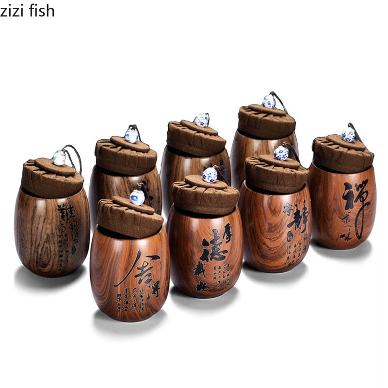 Small Purple Sand Tea Caddy Imitation Wood Grain Ceramic Jar Sealed Jar Storage Tank Tea Box Tea Container Tea Organizer Tea Can acacuss