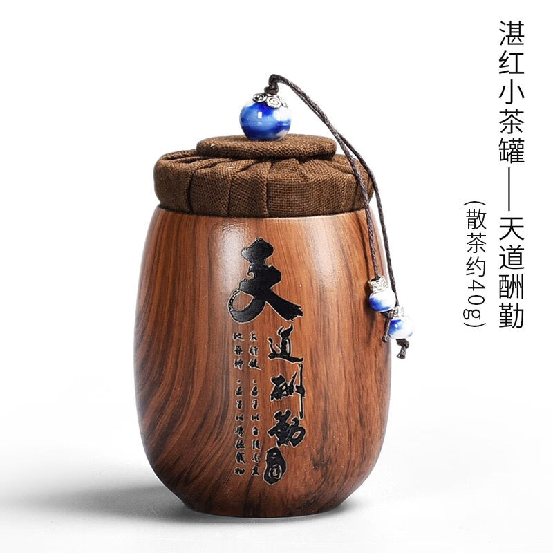 Small Purple Sand Tea Caddy Imitation Wood Grain Ceramic Jar Sealed Jar Storage Tank Tea Box Tea Container Tea Organizer Tea Can acacuss