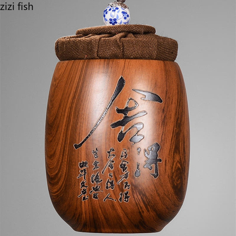 Small Purple Sand Tea Caddy Imitation Wood Grain Ceramic Jar Sealed Jar Storage Tank Tea Box Tea Container Tea Organizer Tea Can acacuss