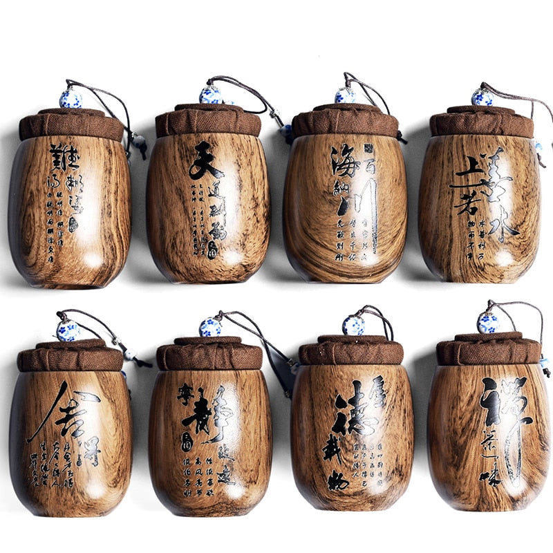 Small Purple Sand Tea Caddy Imitation Wood Grain Ceramic Jar Sealed Jar Storage Tank Tea Box Tea Container Tea Organizer Tea Can acacuss