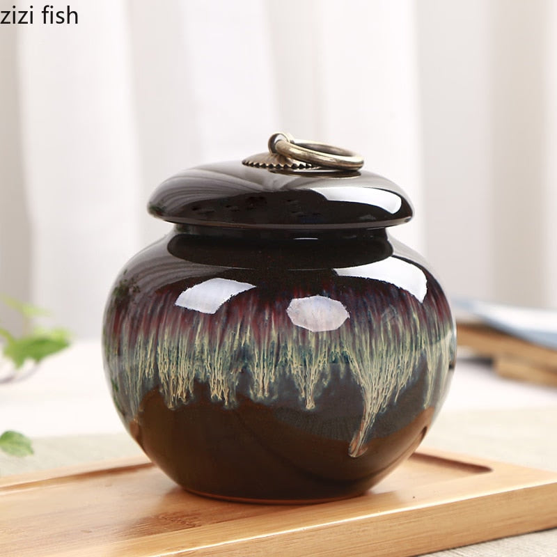 Small Tea Can Ceramic Storage Jar Moisture Proof Sealed Jar Tea Caddy Home Food Organizer Tea Container Candy Jars Storage Tank acacuss