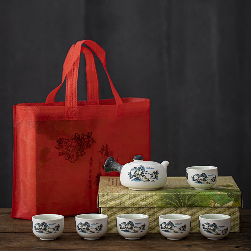 Snowflake Glaze Ceramic Kung Fu Tea Set Gift Box Teaware Pottery Creative Tea Pot and Cup Set Tea Cup Set of 6 Chinese Tea Set acacuss