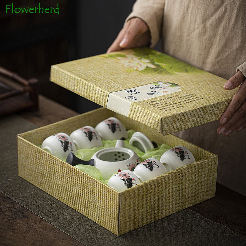 Snowflake Glaze Ceramic Kung Fu Tea Set Gift Box Teaware Pottery Creative Tea Pot and Cup Set Tea Cup Set of 6 Chinese Tea Set acacuss