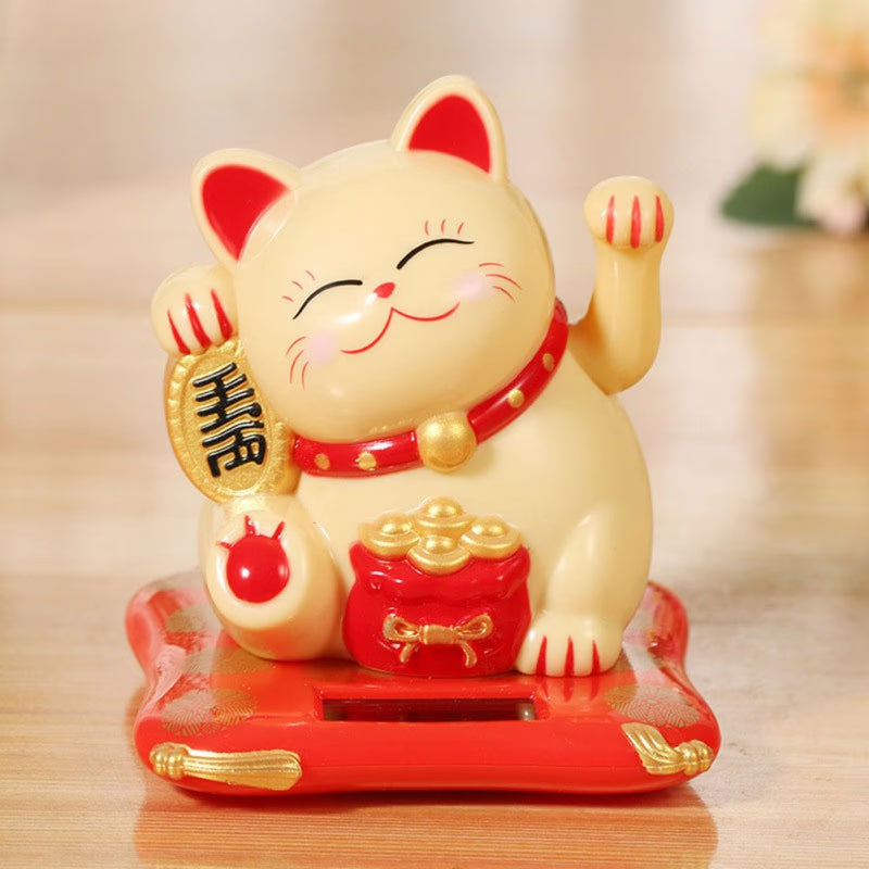 Solar Powered Maneki Neko Waving Arm Beckoning Fortune Cat Lucky Cat For Home Office Christmas Decoration Accessiores acacuss