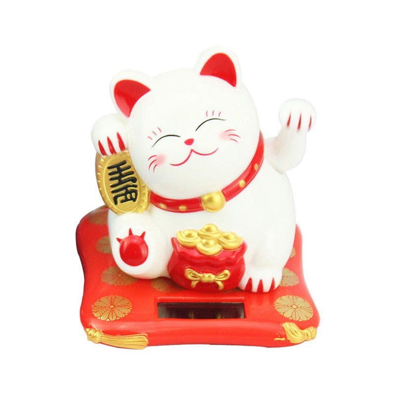 Solar Powered Maneki Neko Waving Arm Beckoning Fortune Cat Lucky Cat For Home Office Christmas Decoration Accessiores acacuss
