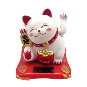Solar Powered Maneki Neko Waving Arm Beckoning Fortune Cat Lucky Cat For Home Office Christmas Decoration Accessiores acacuss