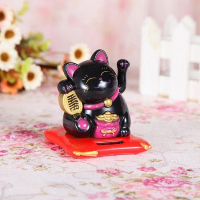 Solar Powered Maneki Neko Waving Arm Beckoning Fortune Cat Lucky Cat For Home Office Christmas Decoration Accessiores acacuss