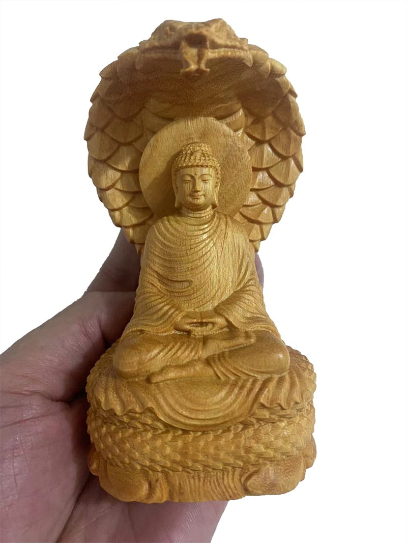 Solid Wood Sakyamuni Python Tathagata Statue- Statue Solid Wood Carving Creative Home Decor Feng Shui Buddha statue 12cm acacuss