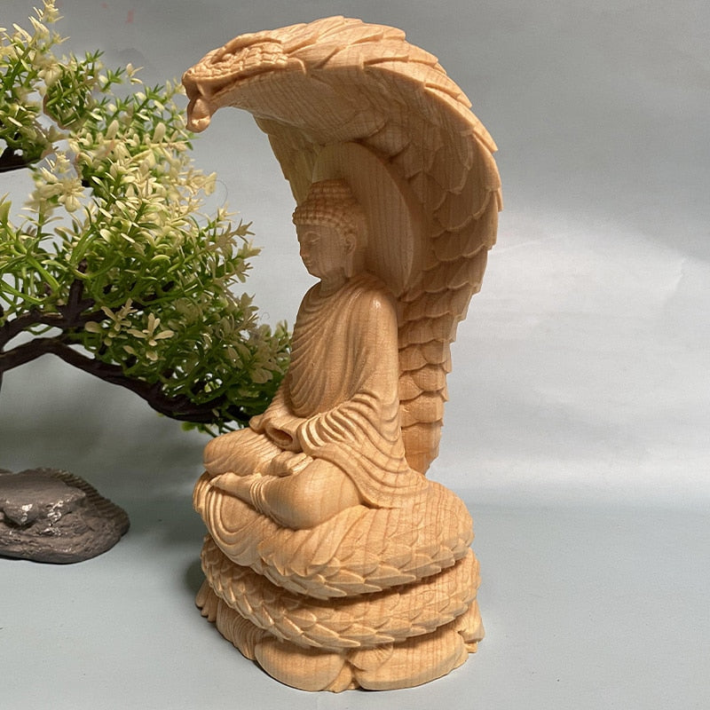 Solid Wood Sakyamuni Python Tathagata Statue- Statue Solid Wood Carving Creative Home Decor Feng Shui Buddha statue 12cm acacuss