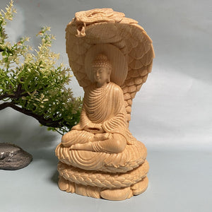 Solid Wood Sakyamuni Python Tathagata Statue- Statue Solid Wood Carving Creative Home Decor Feng Shui Buddha statue 12cm acacuss