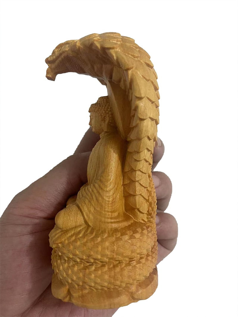 Solid Wood Sakyamuni Python Tathagata Statue- Statue Solid Wood Carving Creative Home Decor Feng Shui Buddha statue 12cm acacuss