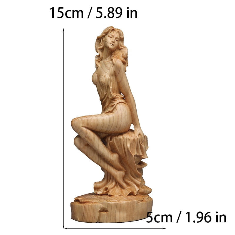 裸の少女木造彫刻像、現代手彫のログ体美術工芸家の装飾像、 15cm 像