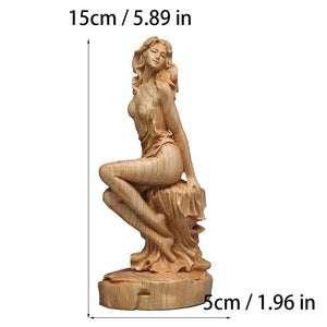 Solid wood carving Statue of naked girl ， Modern Hand-carved Log body art crafts Home decoration statue 15cm acacuss