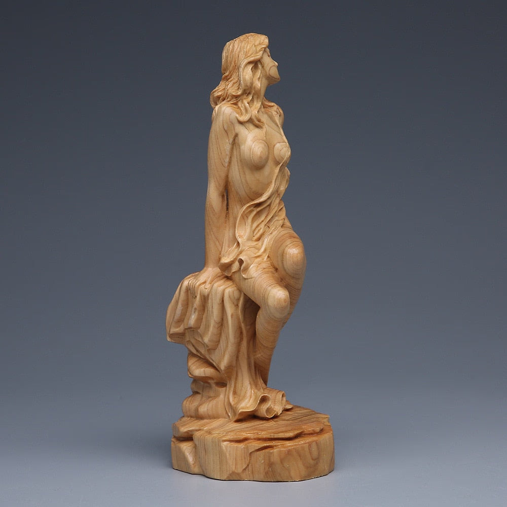 裸の少女木造彫刻像、現代手彫のログ体美術工芸家の装飾像、 15cm 像