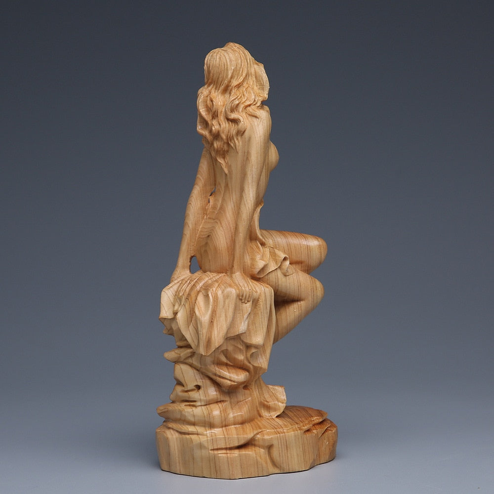 Solid wood carving Statue of naked girl ， Modern Hand-carved Log body art crafts Home decoration statue 15cm acacuss