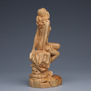 Solid wood carving Statue of naked girl ， Modern Hand-carved Log body art crafts Home decoration statue 15cm acacuss