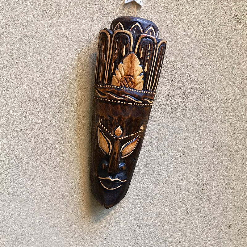 Southeast Asian Style Wall Hanging Pendant Thai Wood Carving African Face Mask Creative Retro Home Bar Hotel Decoration acacuss