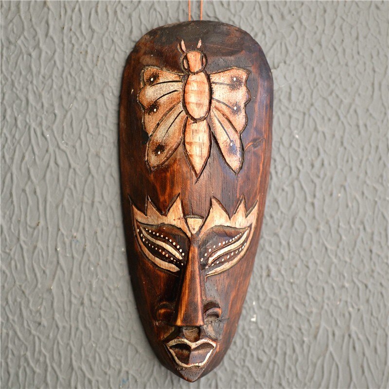 Southeast Asian Style Wall Hanging Pendant Thai Wood Carving African Face Mask Creative Retro Home Bar Hotel Decoration acacuss
