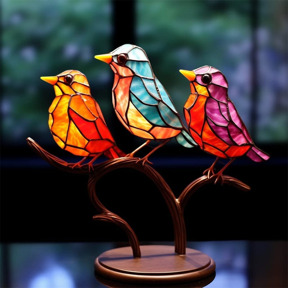 Stained Acrylic Birds on Branch Desktop Ornaments Acrylic Material Bir –  acacuss