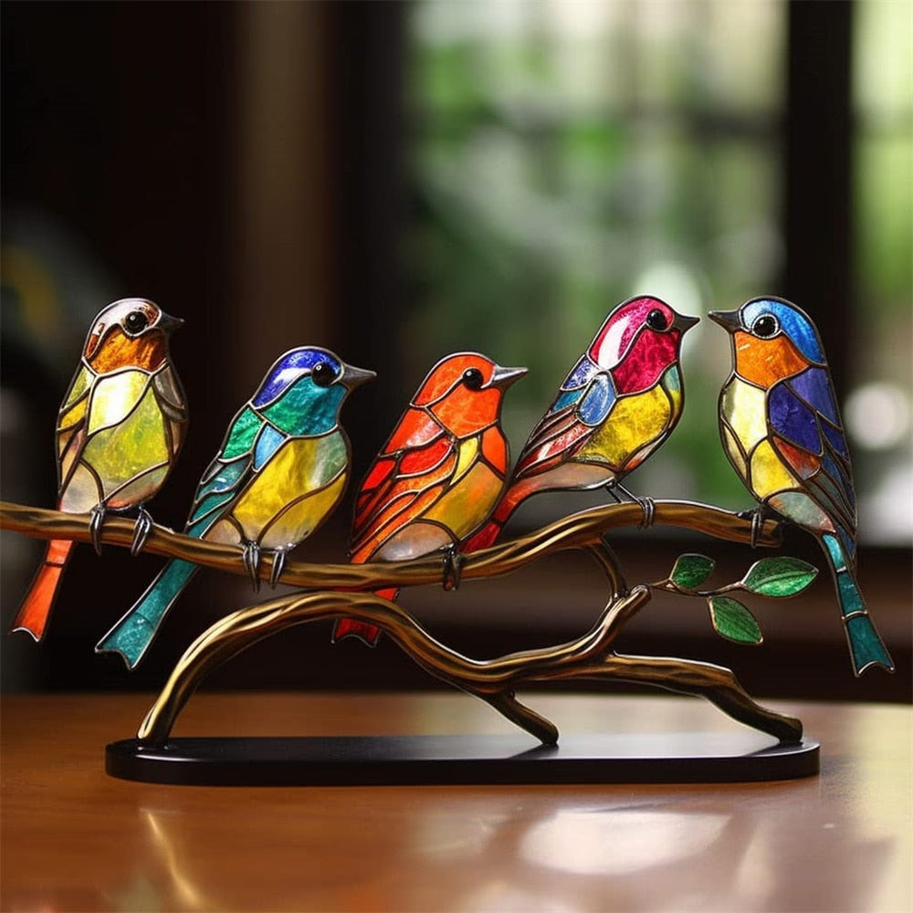 Stained Acrylic Birds on Branch Desktop Ornaments Acrylic Material Birds Home Ornaments Parrot Pendant Best Mother's Day Gifts acacuss