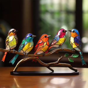 Stained Acrylic Birds on Branch Desktop Ornaments Acrylic Material Birds Home Ornaments Parrot Pendant Best Mother's Day Gifts acacuss