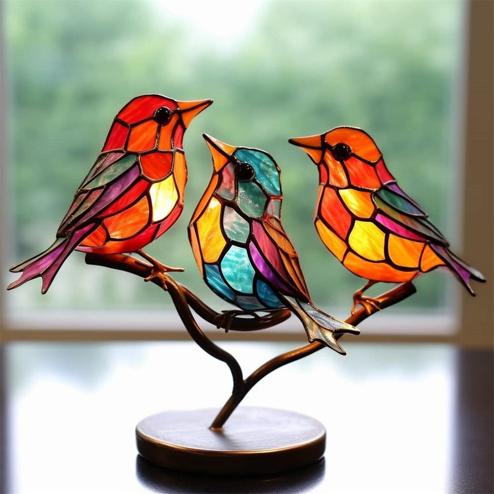 Stained Acrylic Birds on Branch Desktop Ornaments Acrylic Material Birds Home Ornaments Parrot Pendant Best Mother's Day Gifts acacuss