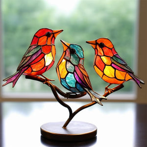 Stained Acrylic Birds on Branch Desktop Ornaments Acrylic Material Birds Home Ornaments Parrot Pendant Best Mother's Day Gifts acacuss