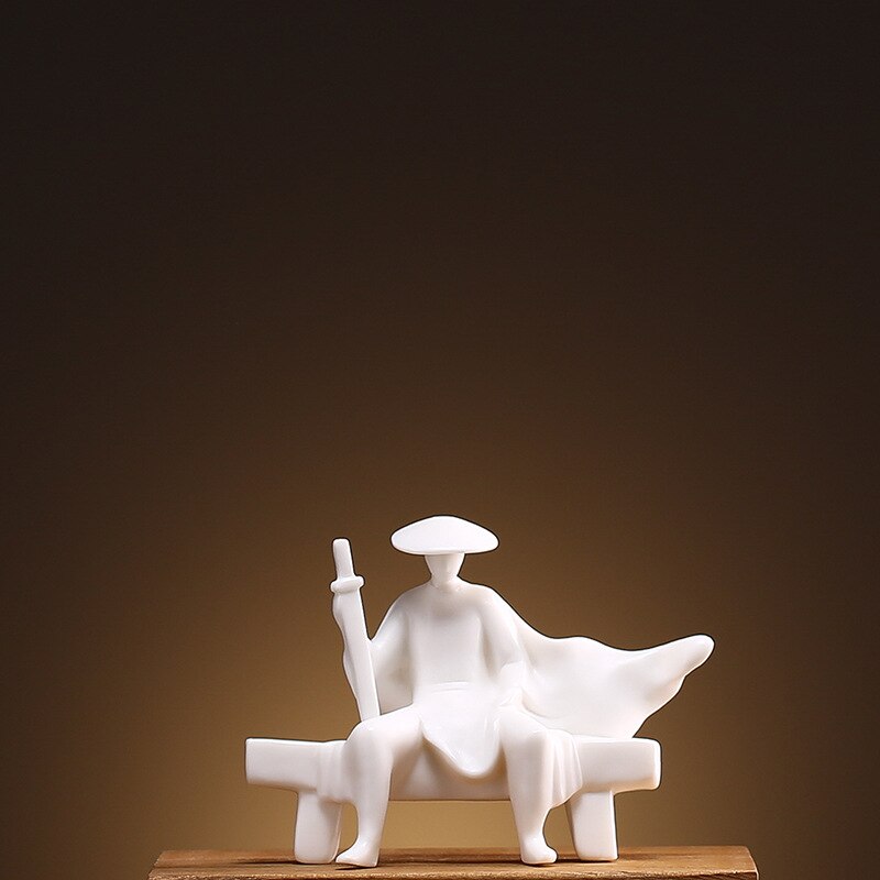 State of Divinity Swordsman Chivalrous Expert Piping Ceramic Samurai Knight Statue Sculpture Chinese Zen Study Decor Meditation acacuss