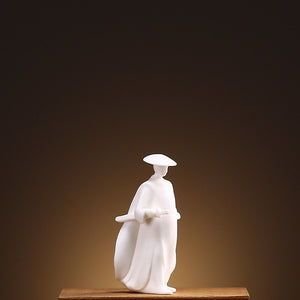 State of Divinity Swordsman Chivalrous Expert Piping Ceramic Samurai Knight Statue Sculpture Chinese Zen Study Decor Meditation acacuss